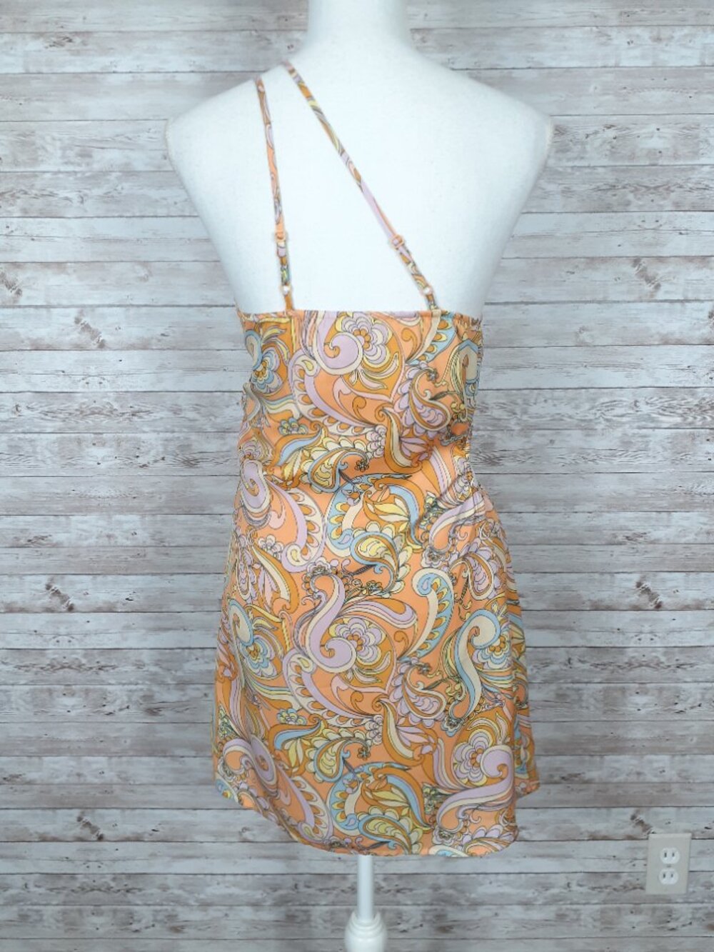 American Eagle One Shoulder Mini Dress S Side Cutout Paisley Side Zip 946A - Picture 4 of 9